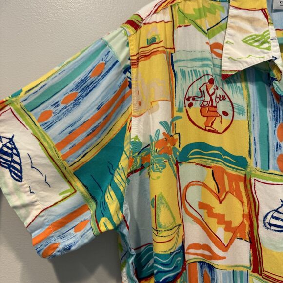 Vintage Button Down Tropical Shirt Patchwork Yellow Rayon Beach Women sz 22W - Picture 6 of 9